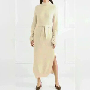 NWT NANUSHKA Canaan Marino Wool Cashmere Blend Tan Ribbed Turtleneck Dress $606